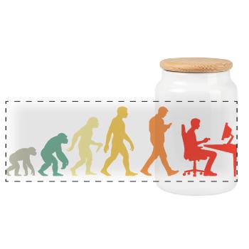 Gamer Evolution Für Online Gaming Nerd Oder Geek - Panorama Keksdose mit Holzdeckel - Weiß - Vorne