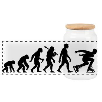 Eisschnellauf Evolution Eisschnellläufer in Action - Panorama Keksdose mit Holzdeckel - Weiß - Vorne