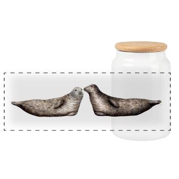 Phoque gris - Les phoques gris - gris Phoques - Boîte à biscuits avec couvercle en bois - blanc - Devant