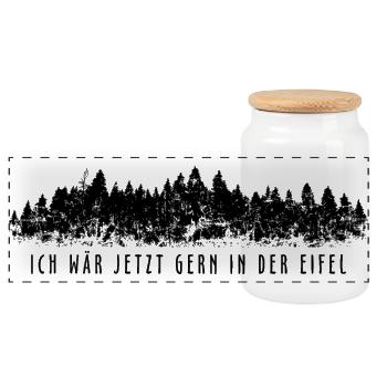 Ich wär jetzt gern in der Eifel - Panorama Keksdose mit Holzdeckel - Weiß - Vorne