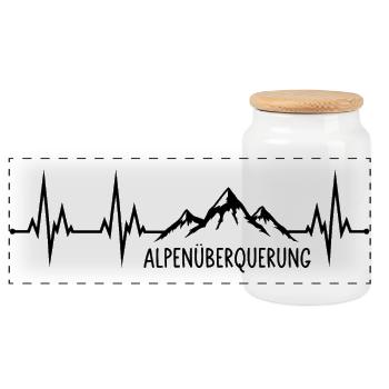 Alpenüberquerung Herzschlag - Panorama Keksdose mit Holzdeckel - Weiß - Vorne