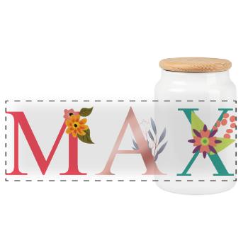 MAX Name Art With Flowers Embroidered - Panoramic Cookie Jar with Wooden Lid - white - Front