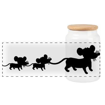 Mouse Family Mom Dad 2 Kids Mom Silhouette - Panoramic Cookie Jar with Wooden Lid - white - Front