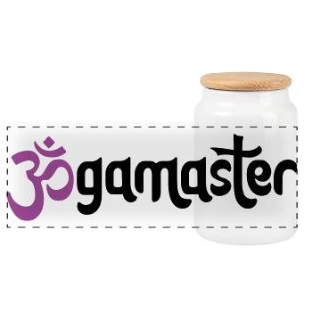 Jogamaster - Typographic OM (3-Color) - Panoramic Cookie Jar with Wooden Lid - white - Front