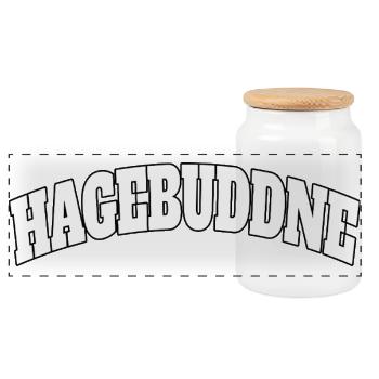 Hagebuddne – Pun Meme Saying - Panoramic Cookie Jar with Wooden Lid - white - Front