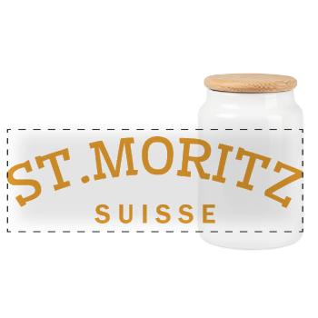 St. Moritz - Suisse - Switzerland - Swiss - Panoramic Cookie Jar with Wooden Lid - white - Front