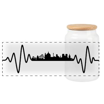 Lisbon Heartbeat Skyline Portugal - Panoramic Cookie Jar with Wooden Lid - white - Front