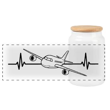 Airplane With Heartbeat Airplanes Love - Panoramic Cookie Jar with Wooden Lid - white - Front