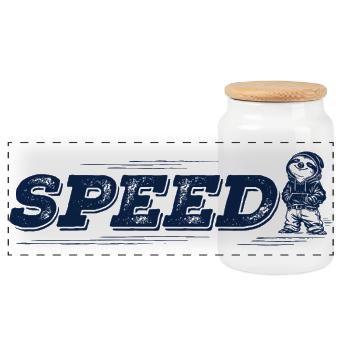 Speed Sloth Shirt, Retro, vintage Style - Panoramic Cookie Jar with Wooden Lid - white - Front