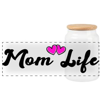 mom_life_heart - Boîte à biscuits avec couvercle en bois - blanc - Devant