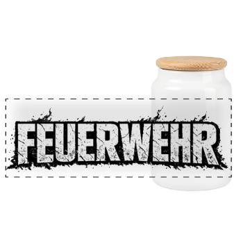 Feuerwehr Distressed Schriftzug - Panorama Keksdose mit Holzdeckel - Weiß - Vorne