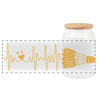 Badminton heartbeat for all badminton players - Panoramic Cookie Jar with Wooden Lid - white - Front