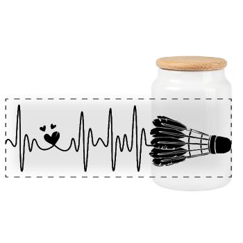 Badminton heartbeat for every badminton player - Panoramic Cookie Jar with Wooden Lid - white - Front