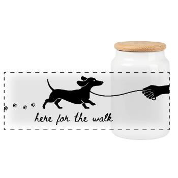 Here For The Walk Dachshund Silhouette Design - Panoramic Cookie Jar with Wooden Lid - white - Front
