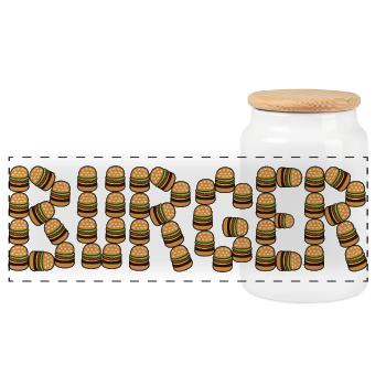 Burger typography - Panoramic Cookie Jar with Wooden Lid - white - Front