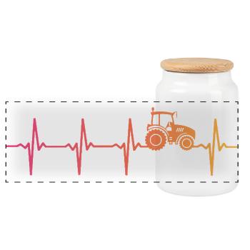Traktor-Sonnenuntergangs-Herzschlag-Bauer - Panorama Keksdose mit Holzdeckel - Weiß - Vorne