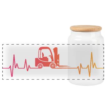 Sunset Heartbeat Forklift - Panoramic Cookie Jar with Wooden Lid - white - Front