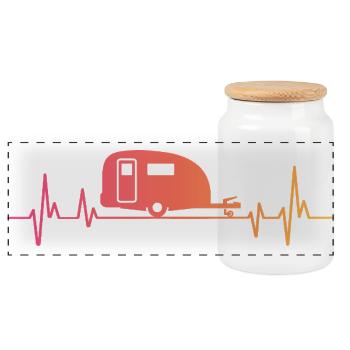 Sunset Heartbeat camper travel caravan - Panoramic Cookie Jar with Wooden Lid - white - Front