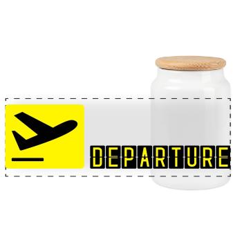 Airplane taking off - Panoramic Cookie Jar with Wooden Lid - white - Front