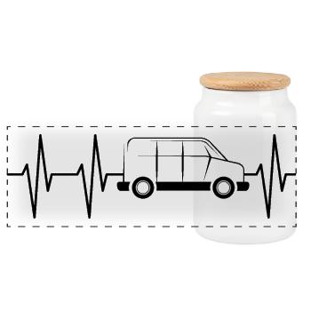 Bus Heartbeat Symbol Pulse Van Suv Illustration - Boîte à biscuits avec couvercle en bois - blanc - Devant