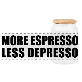 Mehr Espresso Weniger Depresso - Panorama Keksdose mit Holzdeckel - Weiß - Vorne