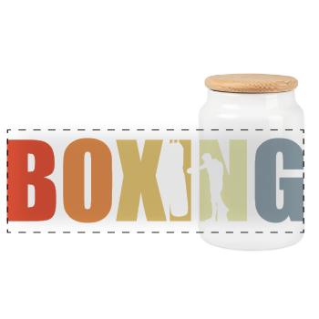 Boxing Vintage Look - Panoramic Cookie Jar with Wooden Lid - white - Front