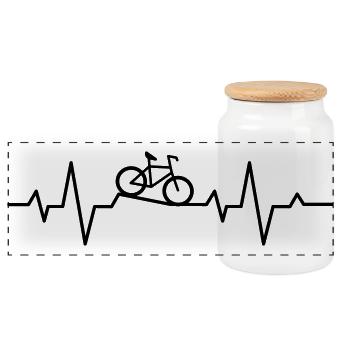 Fahrrad Herzschlag – Geschenk für Radsport-Fans - Panorama Keksdose mit Holzdeckel - Weiß - Vorne