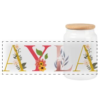 AYLA name decorated with flowers - Panoramic Cookie Jar with Wooden Lid - white - Front