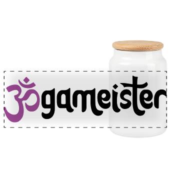 Jogameister - Typografisches OM (3-Farbig) - Panorama Keksdose mit Holzdeckel - Weiß - Vorne