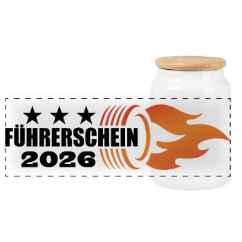 Driver's license passed 2026 - Driver's license - Panoramic Cookie Jar with Wooden Lid - white - Front