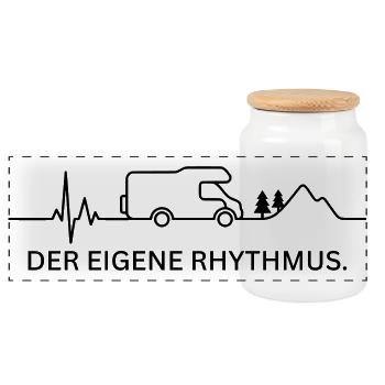 DER EIGENE RHYTHMUS.  (EKG - Farbe anpassbar) - Panorama Keksdose mit Holzdeckel - Weiß - Vorne