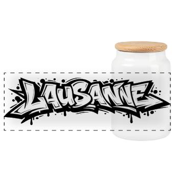 Lausanne Graffiti - Panorama Keksdose mit Holzdeckel - Weiß - Vorne