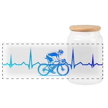 Characterful road bike design - Panoramic Cookie Jar with Wooden Lid - white - Front
