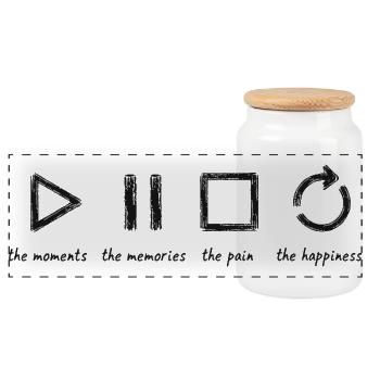Pleine conscience, moments, souvenirs, bonheur - Boîte à biscuits avec couvercle en bois - blanc - Devant