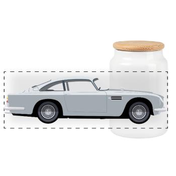 Vintage Light Blue Coupe - Panoramic Cookie Jar with Wooden Lid - white - Front