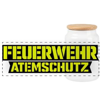 Feuerwehr Atemschutz Signatur - Panorama Keksdose mit Holzdeckel - Weiß - Vorne