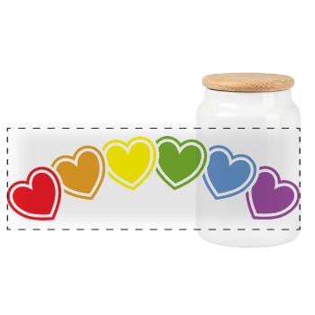 Regebogen hearts for freedom of love - Panoramic Cookie Jar with Wooden Lid - white - Front