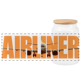 Avion de ligne B 737 - Boîte à biscuits avec couvercle en bois - blanc - Devant