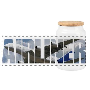 Avion de ligne A-380 - Boîte à biscuits avec couvercle en bois - blanc - Devant