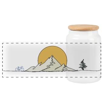 Mountain landscape: cyclists and sun - Panoramic Cookie Jar with Wooden Lid - white - Front