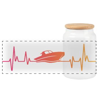 Motorboat Sunset Heartbeat Yacht - Panoramic Cookie Jar with Wooden Lid - white - Front