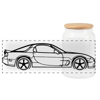 RX‑7 Line Silhouette – JDM Performance Art - Panorama Keksdose mit Holzdeckel - Weiß - Vorne