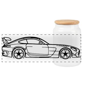 GT Coupé Line Silhouette – Pure Performance Art - Panorama Keksdose mit Holzdeckel - Weiß - Vorne