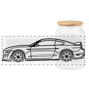 GT500 Line Silhouette – Muscle Performance Art - Panorama Keksdose mit Holzdeckel - Weiß - Vorne