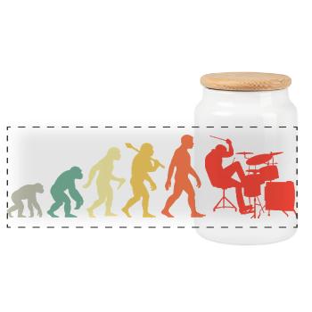 Retro Schlagzeuger Evolution Schlagzeug für Männer - Panorama Keksdose mit Holzdeckel - Weiß - Vorne