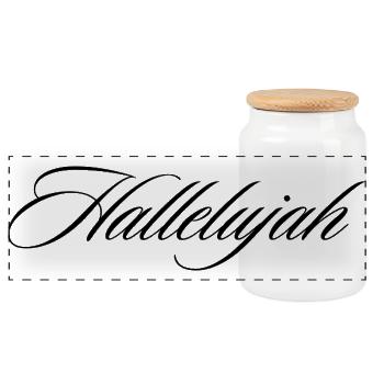 Hallelujah Cursive Script Faith Praise Design - Panoramic Cookie Jar with Wooden Lid - white - Front