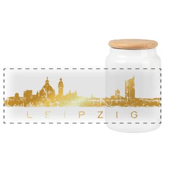 Horizon de Leipzig (millésime / jaune d'or) Leipzig - Boîte à biscuits avec couvercle en bois - blanc - Devant