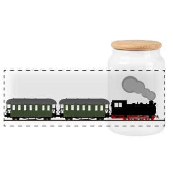 Train railroad steam locomotive narrow-gauge railway nostalgia - Panoramic Cookie Jar with Wooden Lid - white - Front