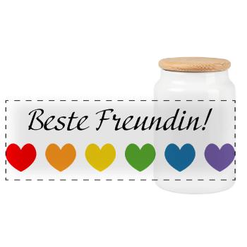 Regenbogenherzchen Beste Freundin - Panorama Keksdose mit Holzdeckel - Weiß - Vorne