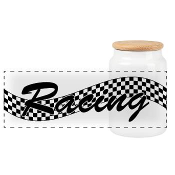 Drapeau à cocher de course - Car Auto Bike Race - Boîte à biscuits avec couvercle en bois - blanc - Devant
